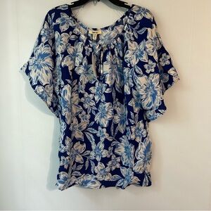 Women women’s size large ‎ Como Blu Floral Blue and White Women's Top. New